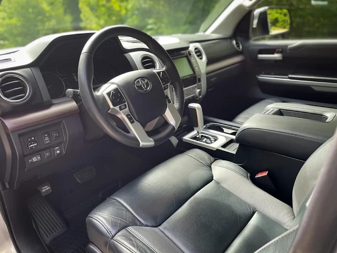 Clean leather interior of a Toyota Tundra